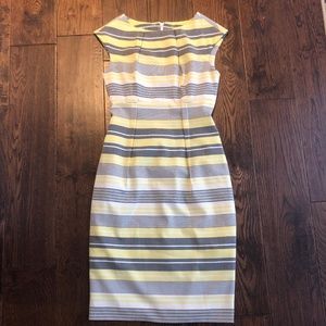 Calvin Klein grey and yellow stripe sheath dress